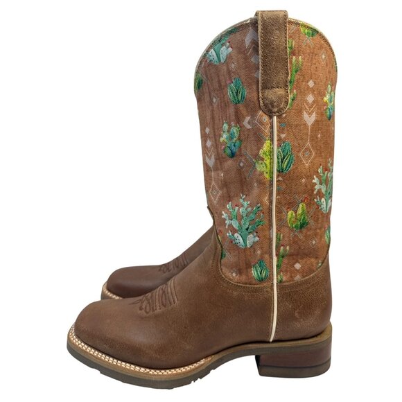 Roper Women's Vintage Brown Broad Square Toe Boots with Cactus & Aztec Size 9 - Picture 4 of 10